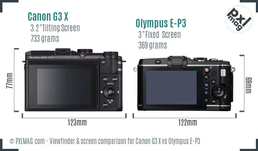 Canon G3 X vs Olympus E-P3 Screen and Viewfinder comparison