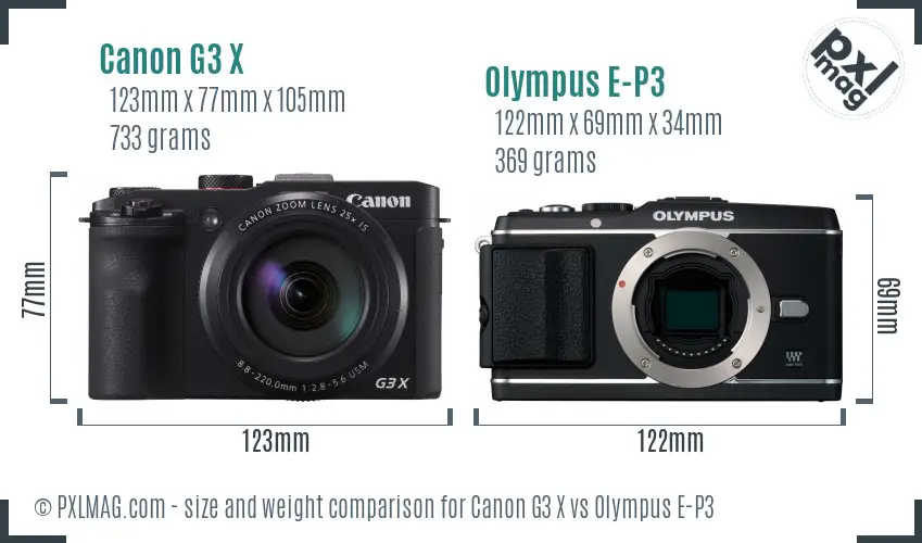 Canon G3 X vs Olympus E-P3 size comparison