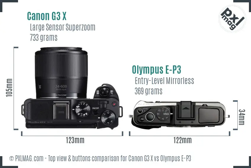 Canon G3 X vs Olympus E-P3 top view buttons comparison