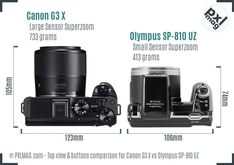 Canon G3 X vs Olympus SP-810 UZ top view buttons comparison