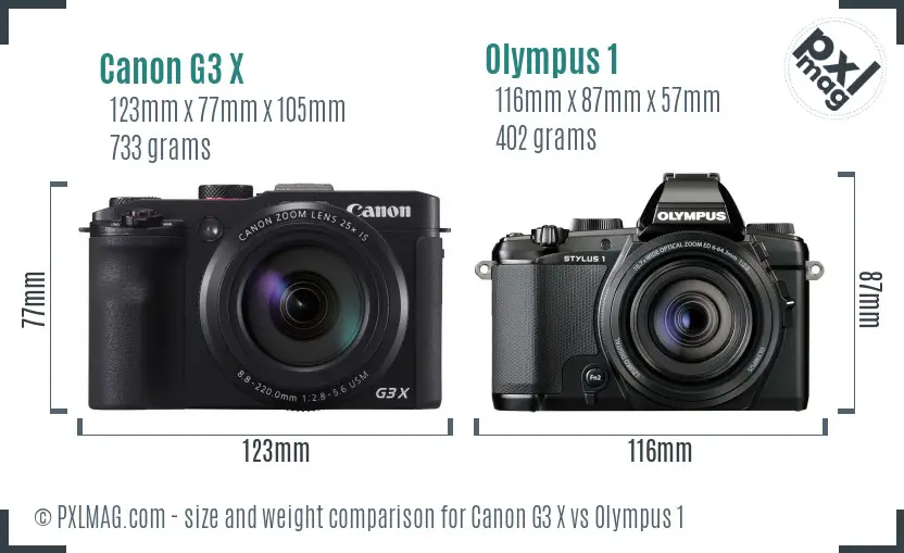 Canon G3 X vs Olympus 1 size comparison