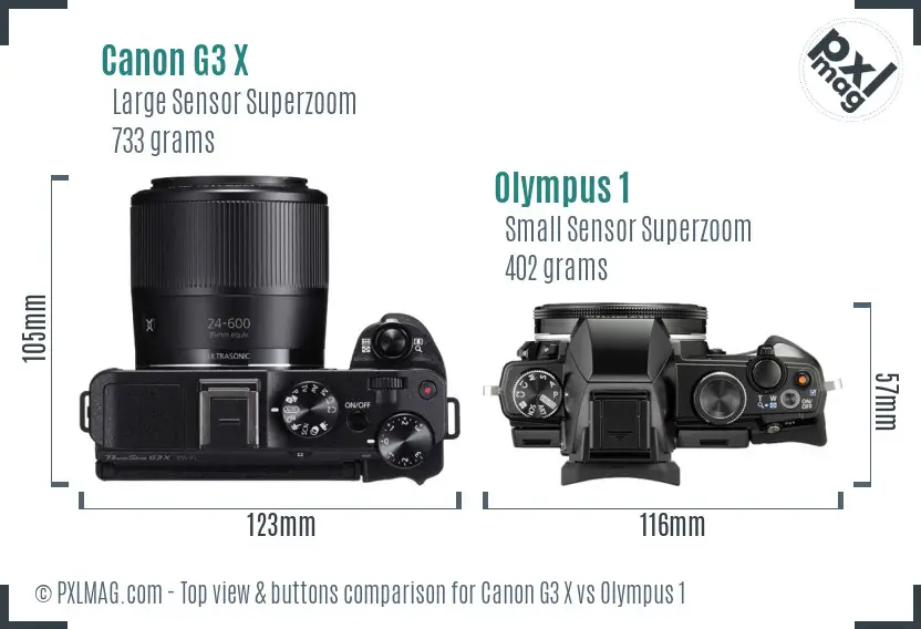 Canon G3 X vs Olympus 1 top view buttons comparison