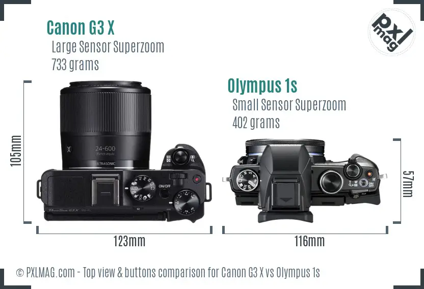 Canon G3 X vs Olympus 1s top view buttons comparison