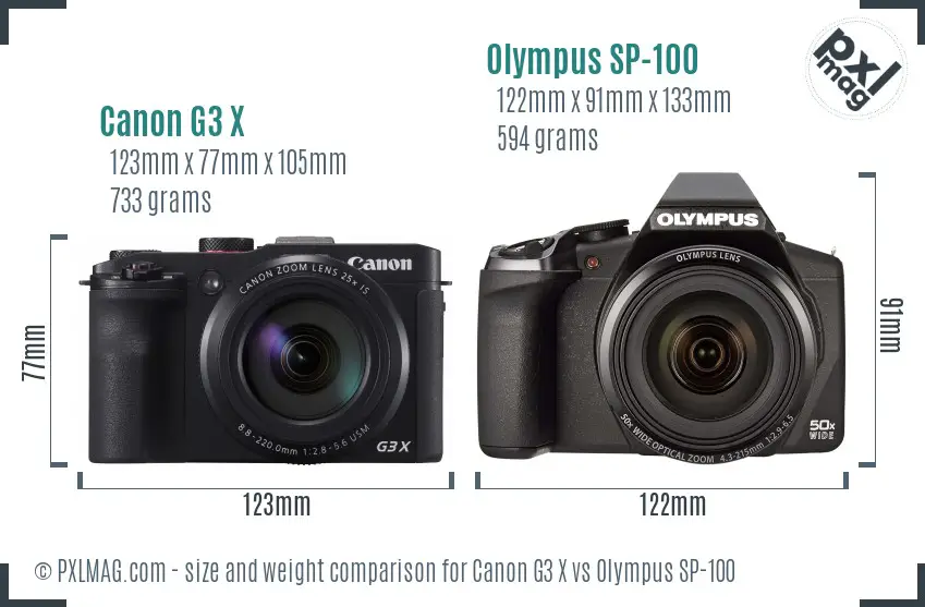 Canon G3 X vs Olympus SP-100 size comparison
