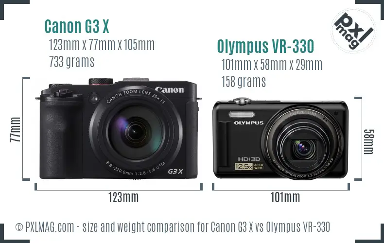 Canon G3 X vs Olympus VR-330 size comparison
