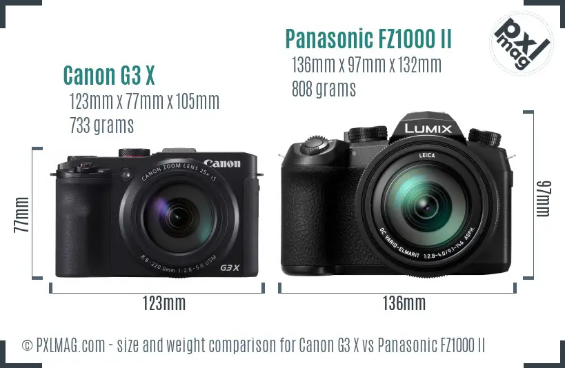 Canon G3 X vs Panasonic FZ1000 II size comparison