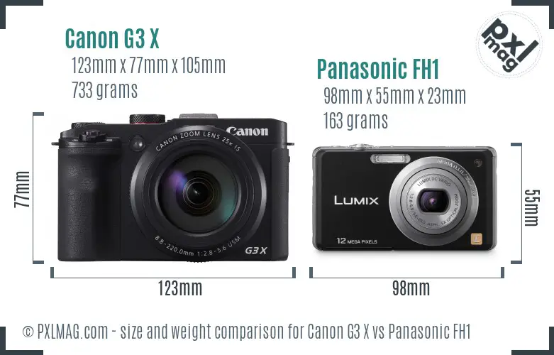 Canon G3 X vs Panasonic FH1 size comparison