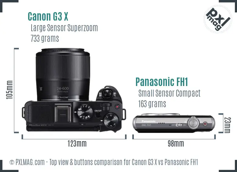 Canon G3 X vs Panasonic FH1 top view buttons comparison