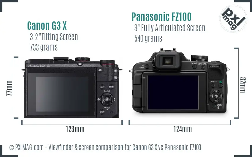 Canon G3 X vs Panasonic FZ100 Screen and Viewfinder comparison