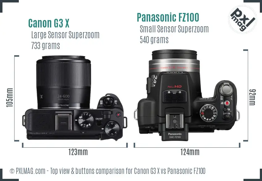 Canon G3 X vs Panasonic FZ100 top view buttons comparison