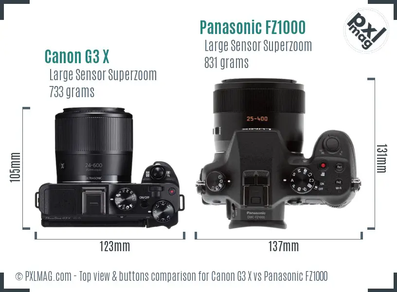 Canon G3 X vs Panasonic FZ1000 top view buttons comparison