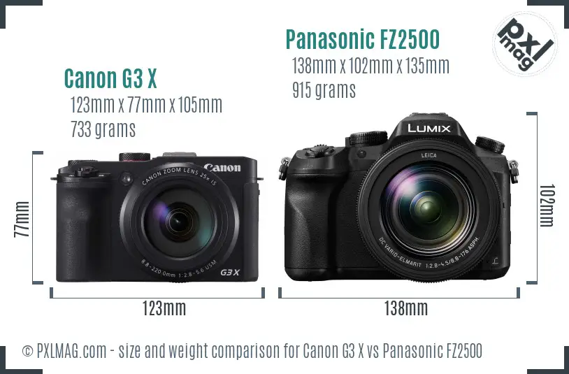 Canon G3 X vs Panasonic FZ2500 size comparison