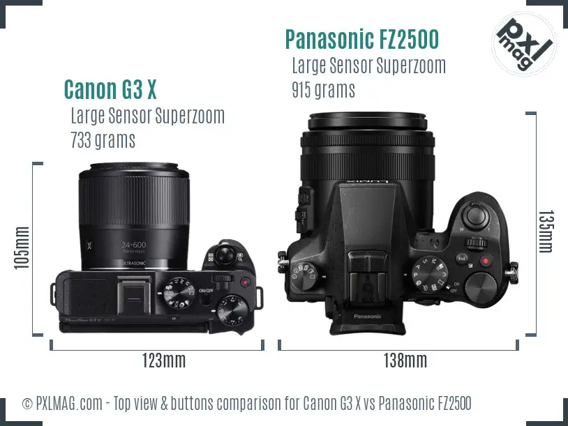 Canon G3 X vs Panasonic FZ2500 top view buttons comparison