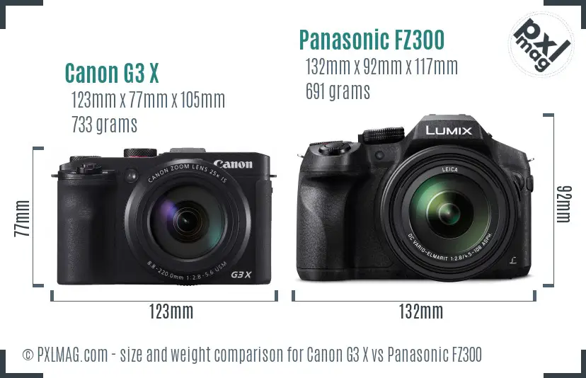 Canon G3 X vs Panasonic FZ300 size comparison