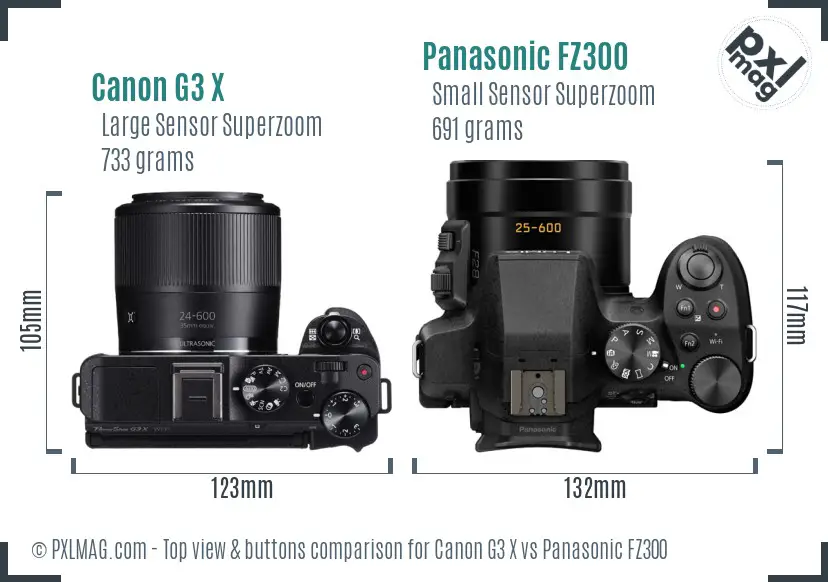 Canon G3 X vs Panasonic FZ300 top view buttons comparison
