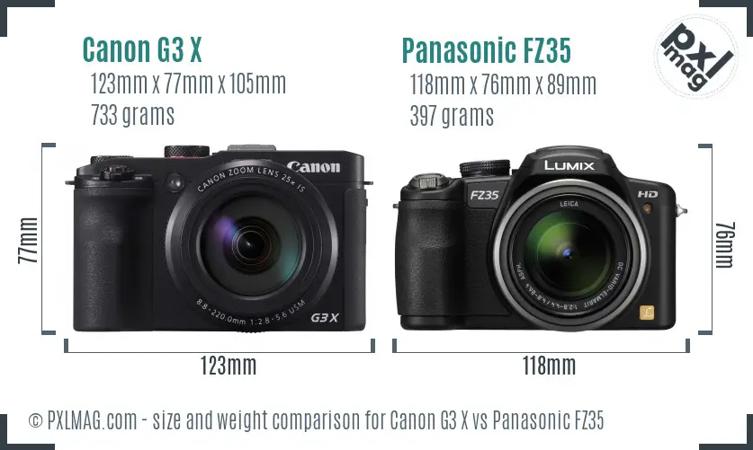 Canon G3 X vs Panasonic FZ35 size comparison