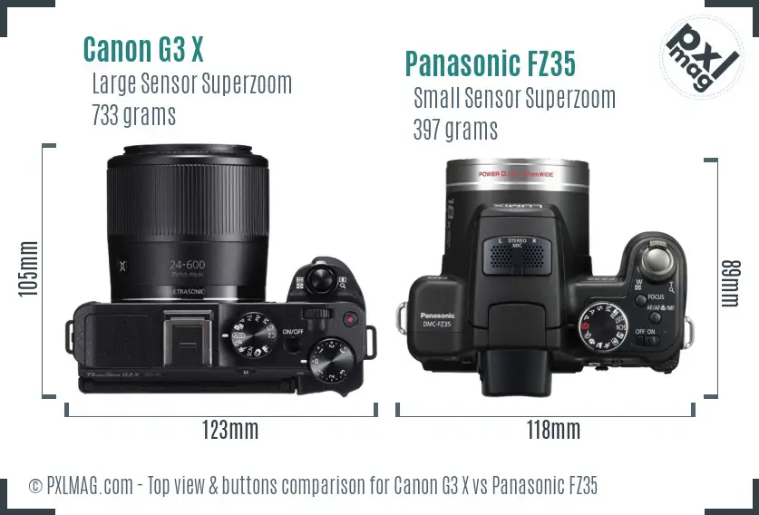 Canon G3 X vs Panasonic FZ35 top view buttons comparison