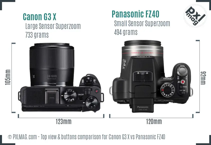 Canon G3 X vs Panasonic FZ40 top view buttons comparison