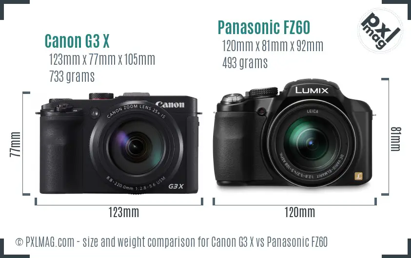 Canon G3 X vs Panasonic FZ60 size comparison