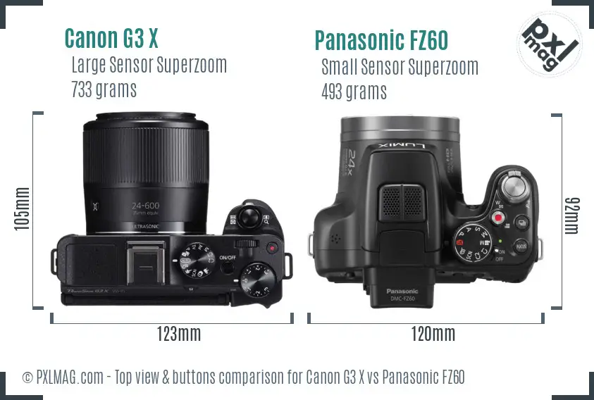 Canon G3 X vs Panasonic FZ60 top view buttons comparison