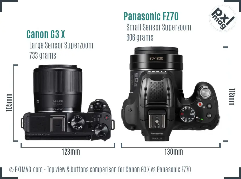 Canon G3 X vs Panasonic FZ70 top view buttons comparison