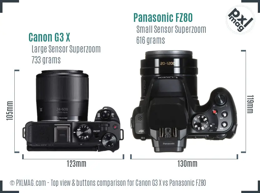 Canon G3 X vs Panasonic FZ80 top view buttons comparison