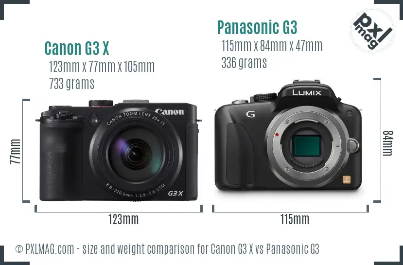 Canon G3 X vs Panasonic G3 size comparison