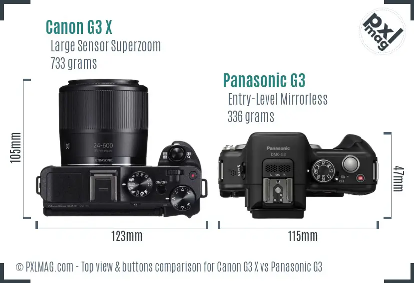 Canon G3 X vs Panasonic G3 top view buttons comparison