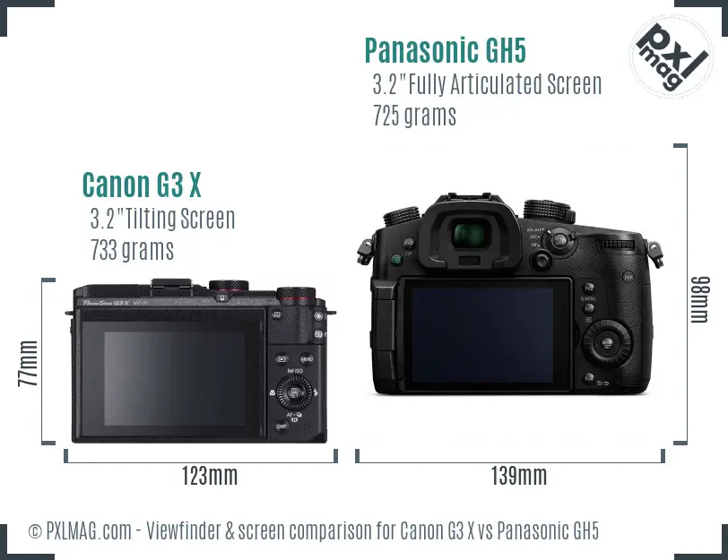 Canon G3 X vs Panasonic GH5 Screen and Viewfinder comparison