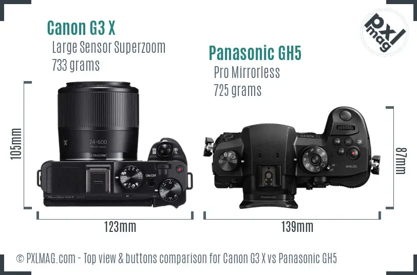 Canon G3 X vs Panasonic GH5 top view buttons comparison