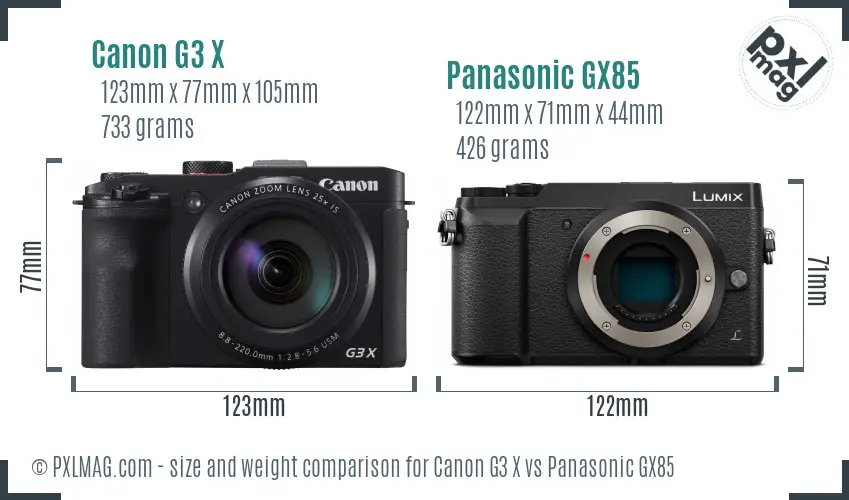 Canon G3 X vs Panasonic GX85 size comparison Canon G3 X vs Panasonic GX85 size comparison