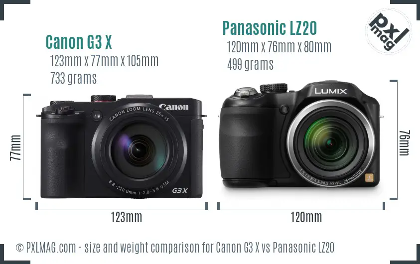 Canon G3 X vs Panasonic LZ20 size comparison