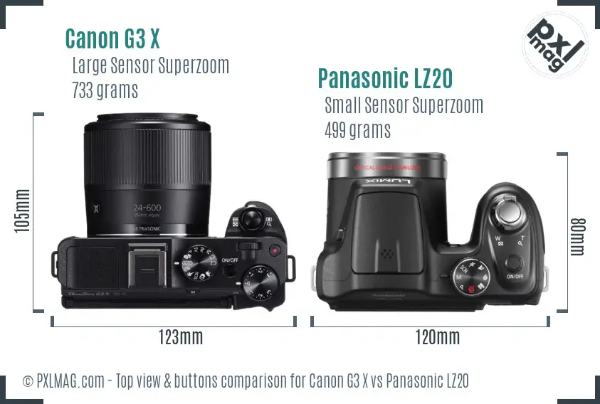 Canon G3 X vs Panasonic LZ20 top view buttons comparison