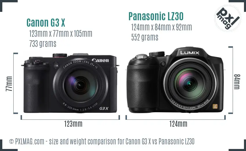 Canon G3 X vs Panasonic LZ30 size comparison