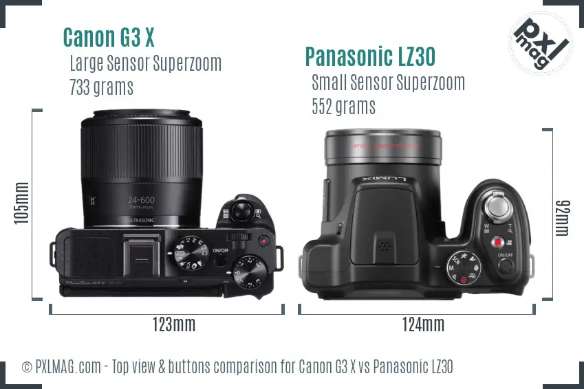 Canon G3 X vs Panasonic LZ30 top view buttons comparison