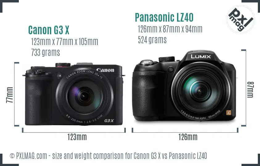 Canon G3 X vs Panasonic LZ40 size comparison