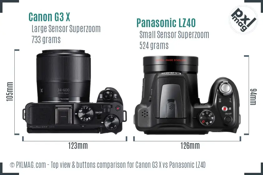 Canon G3 X vs Panasonic LZ40 top view buttons comparison