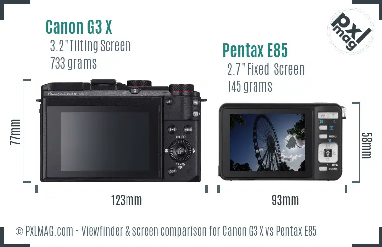 Canon G3 X vs Pentax E85 Screen and Viewfinder comparison