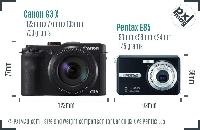 Canon G3 X vs Pentax E85 size comparison