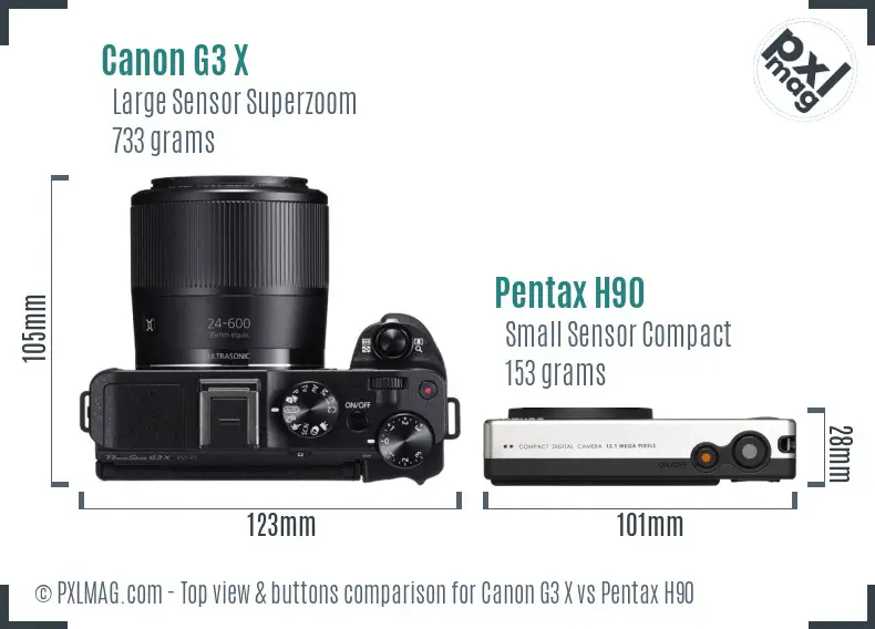 Canon G3 X vs Pentax H90 top view buttons comparison