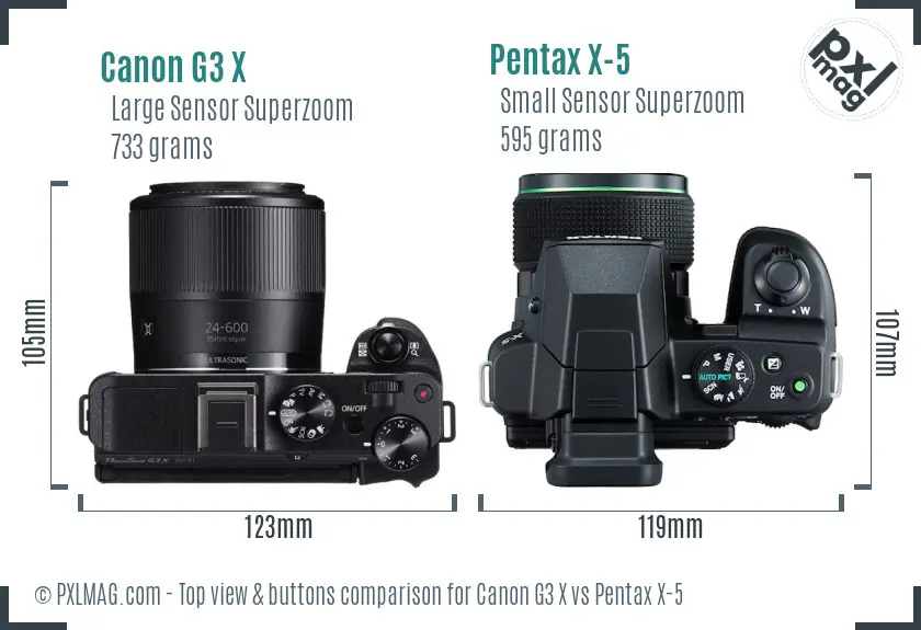 Canon G3 X vs Pentax X-5 top view buttons comparison