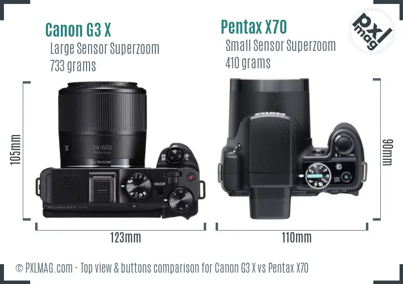 Canon G3 X vs Pentax X70 top view buttons comparison