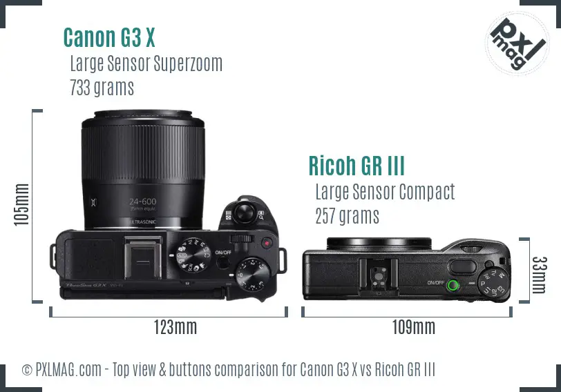 Canon G3 X vs Ricoh GR III top view buttons comparison