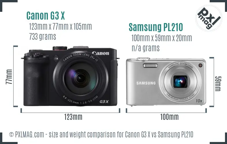 Canon G3 X vs Samsung PL210 size comparison