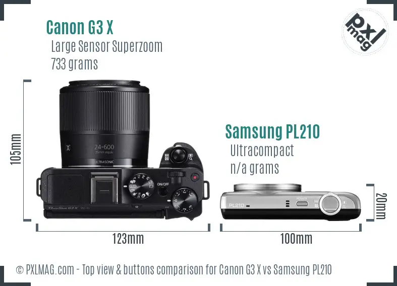 Canon G3 X vs Samsung PL210 top view buttons comparison