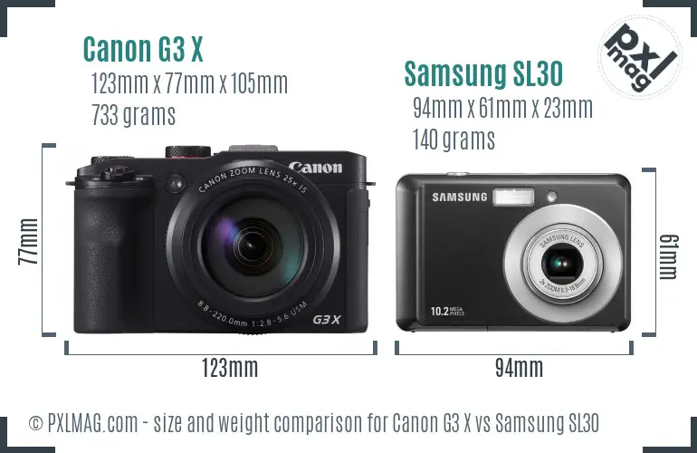 Canon G3 X vs Samsung SL30 size comparison