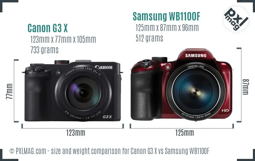 Canon G3 X vs Samsung WB1100F size comparison Canon G3 X vs Samsung WB1100F size comparison