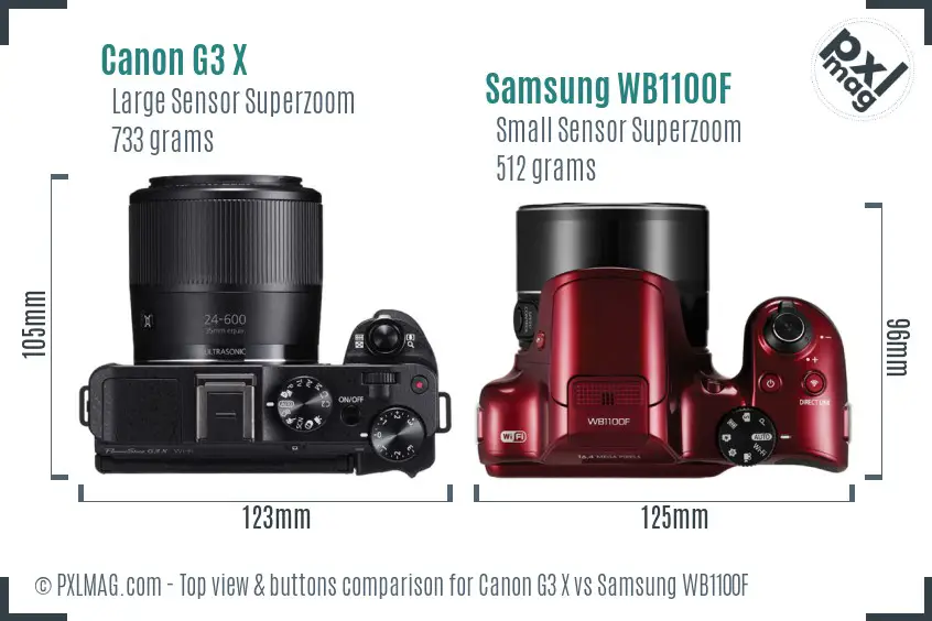 Canon G3 X vs Samsung WB1100F top view buttons comparison Canon G3 X vs Samsung WB1100F top view buttons comparison