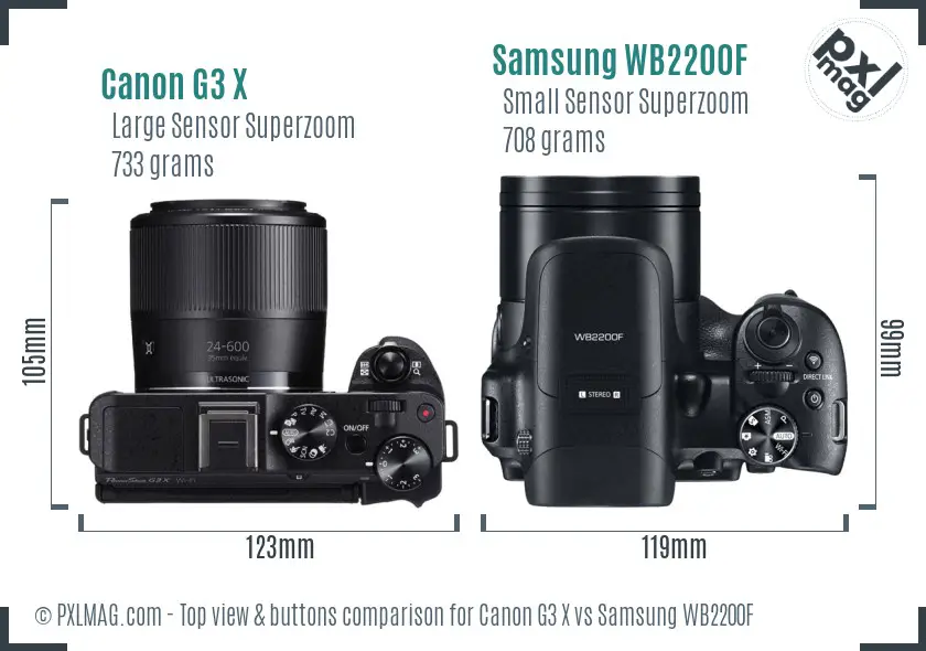 Canon G3 X vs Samsung WB2200F top view buttons comparison