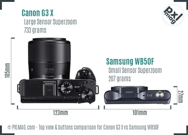 Canon G3 X vs Samsung WB50F top view buttons comparison